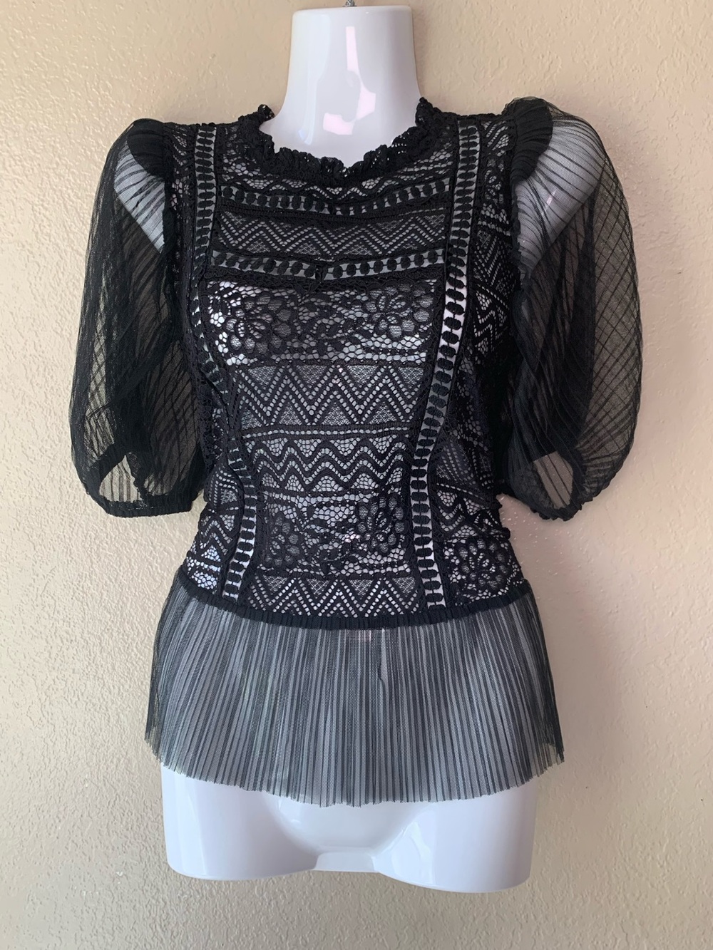 Haute Monde Black Lace Sheer Mesh Whimsigoth Blouse Size M